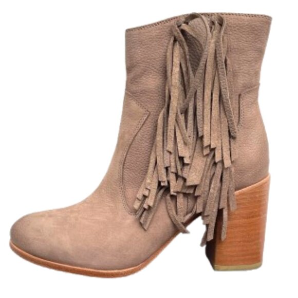 NIB Anthropologie Liebeskind Berlin Suede Fringe Nubuck Chunky Heel Ankle Boots - Picture 6 of 12